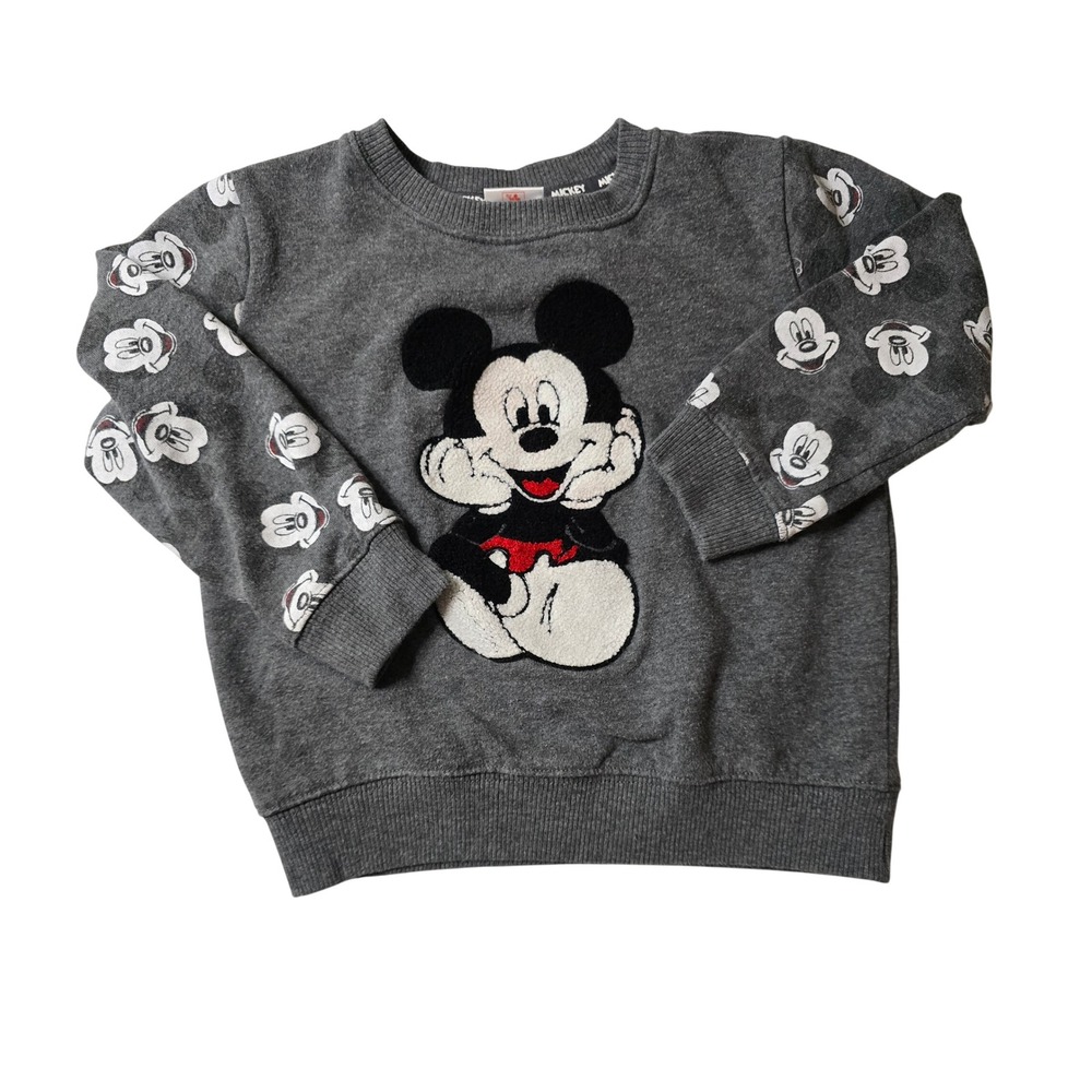 Disney Mickey Mouse Kids Charcoal Gray Chenille Patch Sweatshirt 4T